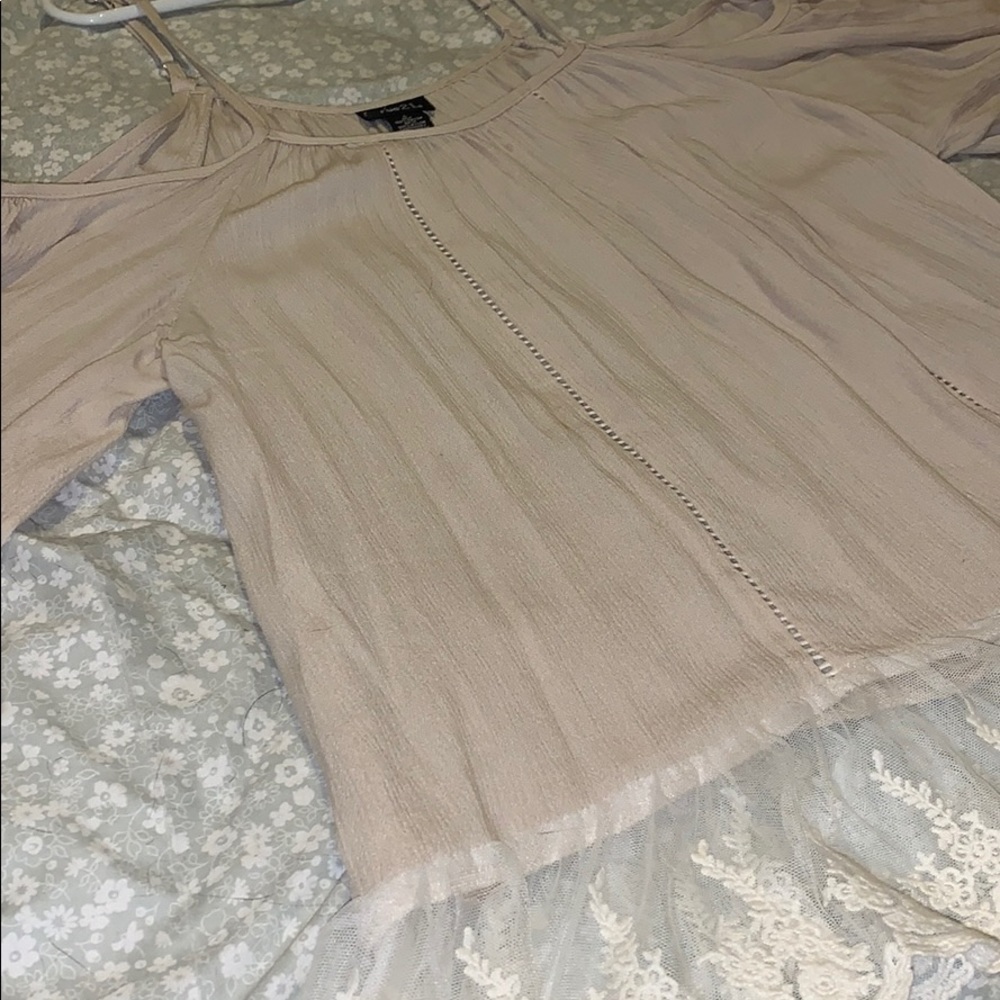 Beige Women’s Tank Top with Lace Trim (Large)